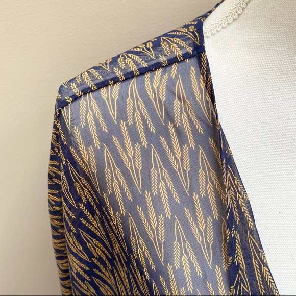 Lularoe Lindsay kimono blue gold wheat chiffon - Picture 10 of 14